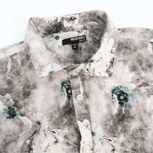 Murano Mens XL Slim Fit Floral Short Sleeve Button Down Shirt‎ Gray Casual